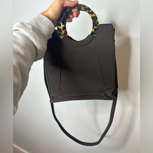 Diahann Carroll Stylish Brown Crossbody Purse Handbag Tortoise Shell Handles VTG